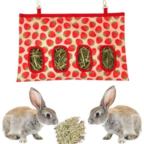 Rabbit Hay Feeder Bag Small Animal Hay Feeding Bags Hanging Pouch Feeder Sacks Storage with 4 Holes for Chinchilla Guinea Pig