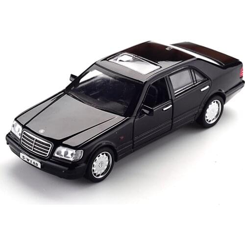 1:32 Diecast M B 1993 W140 Black White Silver High Simulator Alloy Metal Model Car Light Music Pull Back Car Door Open