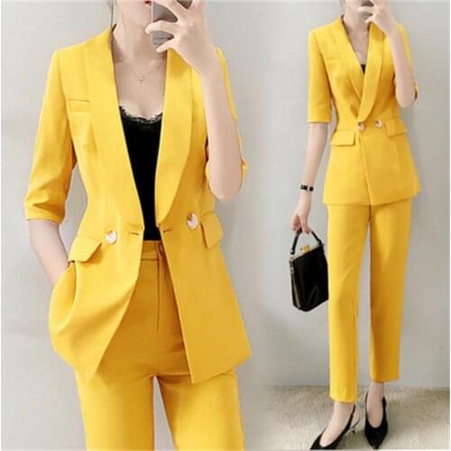 Fashion suit suit female fall New high-end temperament British wind Yellow Casual business suit + pant two-piece suit women