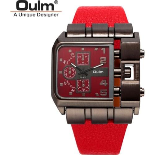 Mens Watches Top Brand OULM Original Fashion Rectangle Big Face Leather Strap Casual Quartz Watch Montre Homme de Marque Grosses