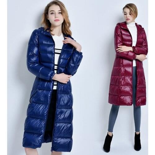 2021 New Autumn Winter Slim Thicken Down Jackets Plus Size Long Hooded White Duck Down Women Coats Warm Outerwear
