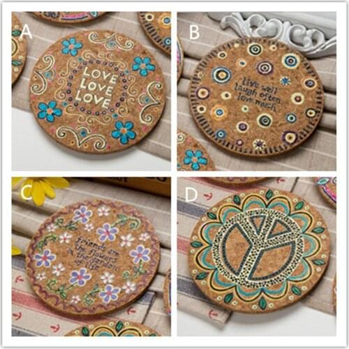 New 100pce/lot Natural Cork Moisture Resistant Round Cup Coasters Drink Coasters Heat Insulation Patterned Pot Holder Mats Table