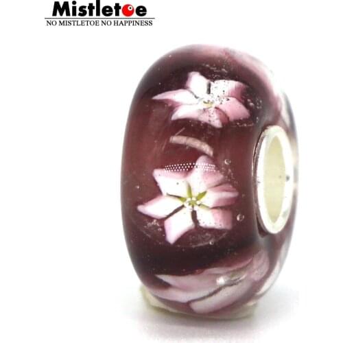 Mistletoe 925 Sterling Silver White 3D Dasies Flower Murano Glass Charm Bead European Jewelry