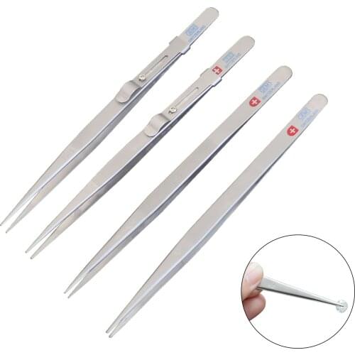 Jewellery Tweezers Stainless Steel Pointed Tweezers Anti-Slip Pointed Fine With Lock Groove Diamond Tweezers Clip Long Clip Tool