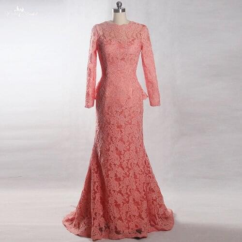 RSE819 Peplum Salmon Colored Long Sleeves Lace Mermaid Dresses For Mother Of The Bride Robe De Soir E Vestido De Madrinha