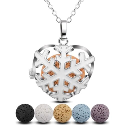 EUDORA 20mm white snowflake Heart shaped hollow cage Pendant fit Lava Stone Aromatherapy Essential Oil Diffuse Necklace K130G20