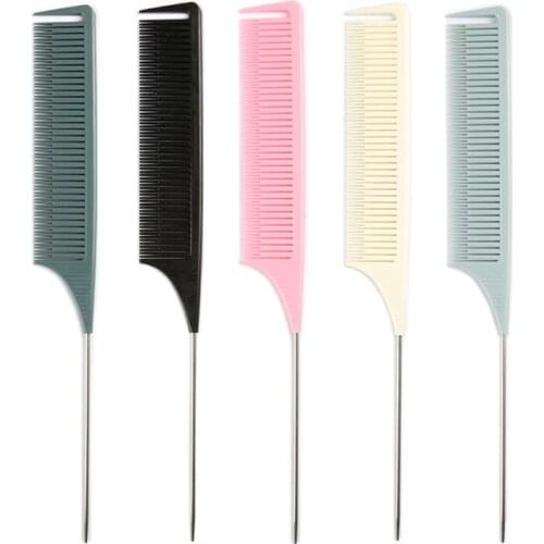 1PCS ABS Professional Fine-tooth Comb Metal Pin Anti-static Hair Style Rat Tail Comb Hair Edge Trimmer Styling Beauty Tools