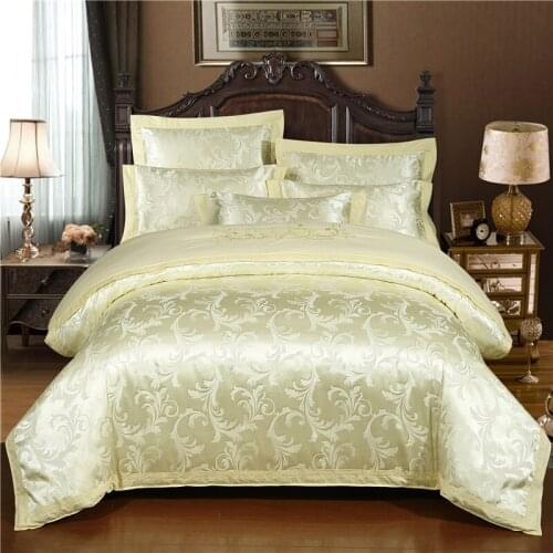 Luxury Beige Bedding Sets silk cotton Embroidery Jacquard Queen/King Size Duvet Cover Set wedding Bedclothes /fitted Bed Linen
