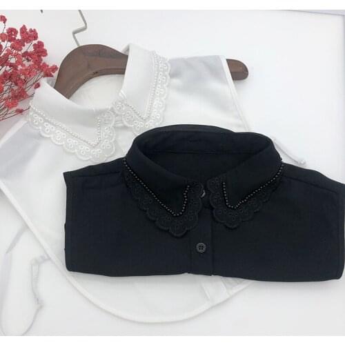 Shirt Fake Collar Vintage Solid White Black Tie Detachable Collar Lapel Beads False Collar Removable Women Clothes Accessories