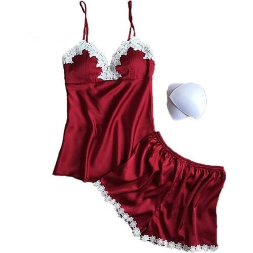 Sexy womens lace silk satin pajamas sets free shipping 2017 new design short pants pyjamas sets V-neck suspenders pijamas sets