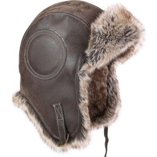 Faux Fur Hat Winter Skiing Hat Unisex Genuine Rabbit Fur Trapper Hat Outdoor Warm Bomber Hat Man Women