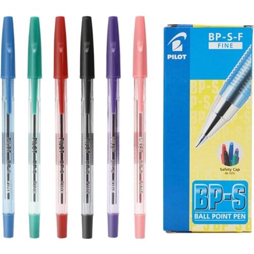 12pcs Pilot Colour Ballpoint Pen BP-S-F 0.7mm Bullet Type Tip Classic Design 6 Colors Transparent Pen Rod