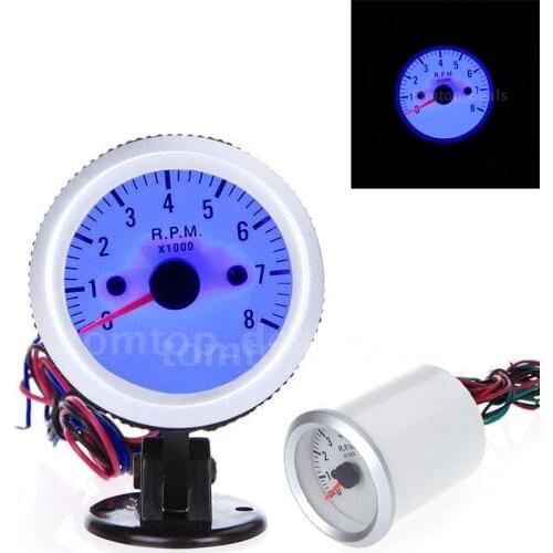 Tachometer Tach Gauge with Holder Cup for Auto Car 2" 52mm 0~8000RPM Blue LED Light