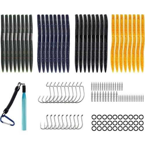 Wacky Worm Fishing Lure Kit Soft Silicagel Baits Hook Wacky Rig Bass Trout Fishing Worms Lures with Tackle Box
