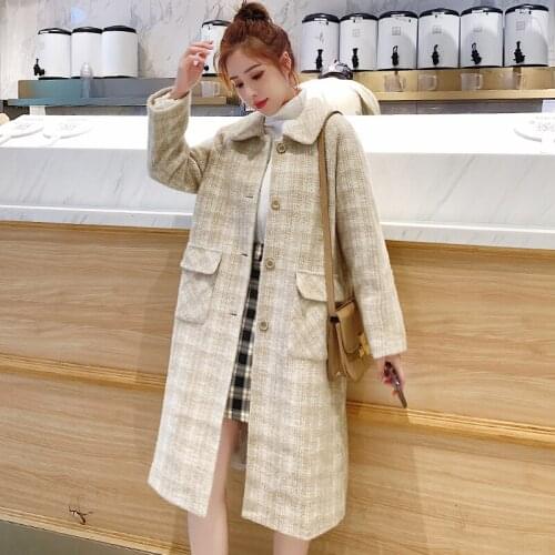 Thicken Parkas Female Plaid Woolen Jacket 2021 New Fashion Korean Autumn Winter Temperament Loose Long Coat Warm Women Overcoat