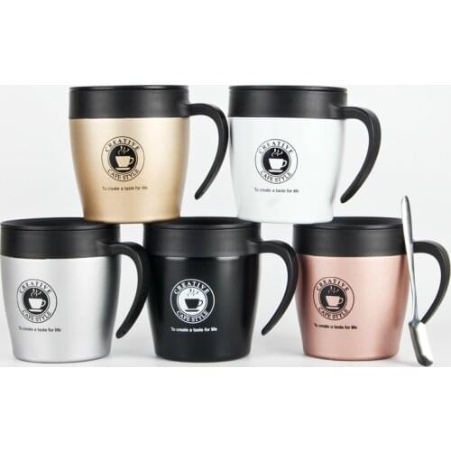 Double Wall 304 Stainless Steel Vacuum Cup Portable White Collar Business Office Metal Breakfast Milk Coffee Mug With Cover Lid