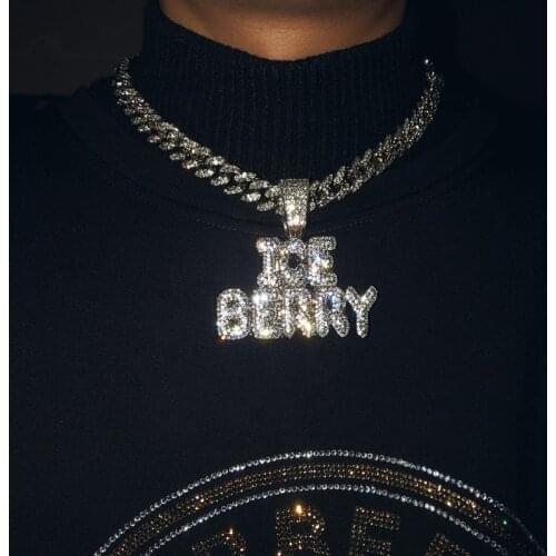 Hip Hop Jewelry For Men Iced Out Cubic Zircon Letter ICE BREEY Pendant With Bling Rhinestone Miami Cuban Link Chain Necklace