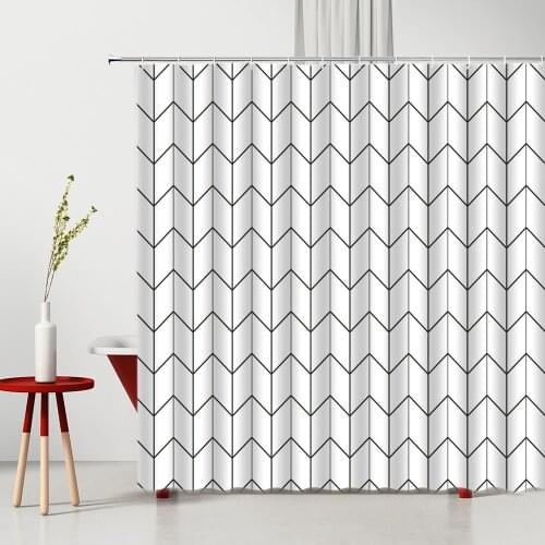 Nordic Simple Geometric Shower Curtain Modern Black And White Stripe Pattern Home Decor Polyester Bath Curtains Washable Fabrics