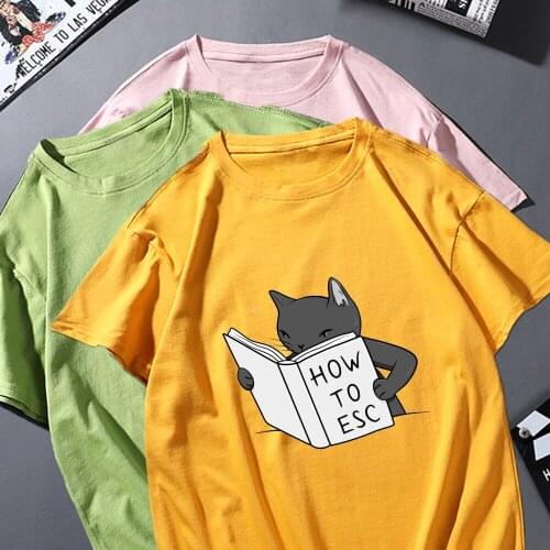 Womens T-shirt 2020 Harajuku Funny Black Cat Graphic Tees Cute Casual Short Sleeve O-neck T Shirt Female Vintage Tees Tops