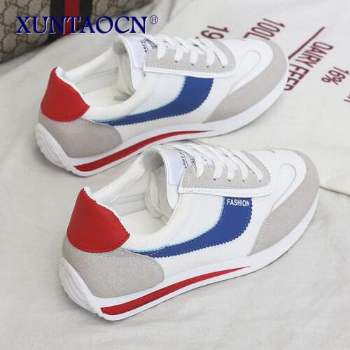 2021 Women Breathable Mesh Sneakers Ladies Running Sports Shoes Female Daily Comfort Flats Woman Lace-Up Striped White Sneakers
