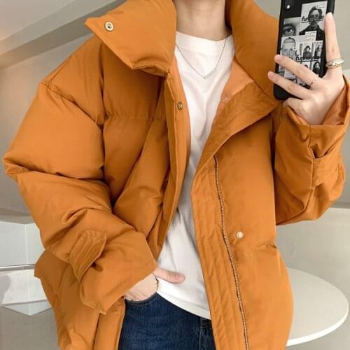 Winter 2020 Cotton Padded Womens Short Stand Collar Korean Jacket Loose Bread Coat Loose Oversized Womens Short Parka