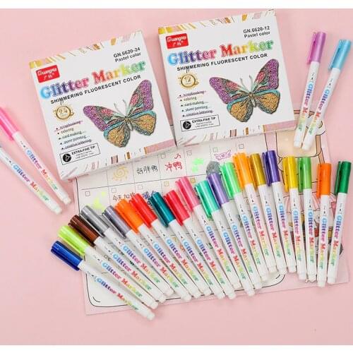 12/24 Colors Set Glitter Markers Paint Pens for Painting Scrapbooking, DIY Craft Making, Art Supplies, Card Making, Coloring