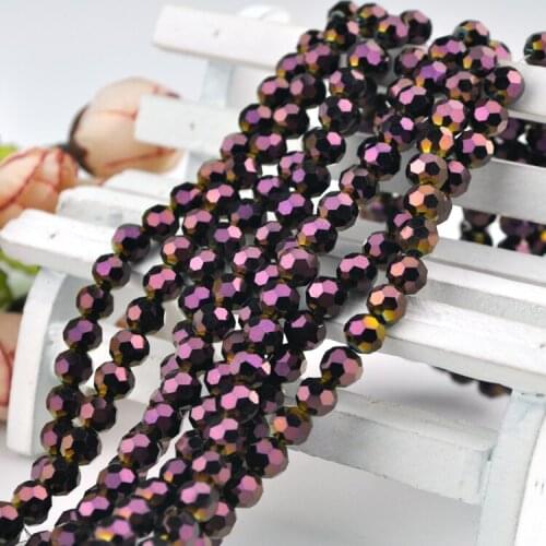 198pcs/lot 6mm Crystal Round Beads Loose Crystal Beads/ Faceted Glass Beads Purple Plated Color for DIY Jewelry Making