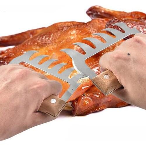 2PCS/LOT Meat Divider Tools Stainless Steel Bear Claw Multi-function Tearing Wooden Handle Meat Divided Barbecue Kitchen Tools