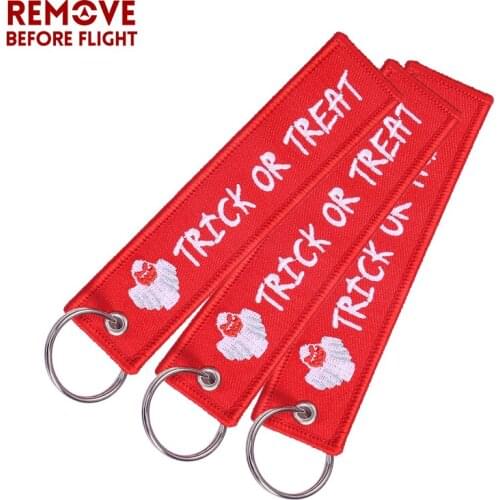 3PCS Keychain Remove Before Flight Fashion Key Ring Red Tag Trick OR TREAT Halloween Gift Tag Key Holder Motocylce Key Chains