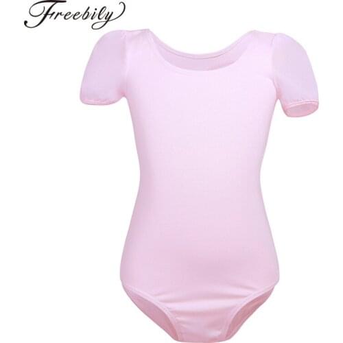 Girls Ballet Leotard Kids Black Pink Dance Leotards Short Sleeved Cutout Back Gymnastics Wear Children Ballet Dancewear Bodysuit