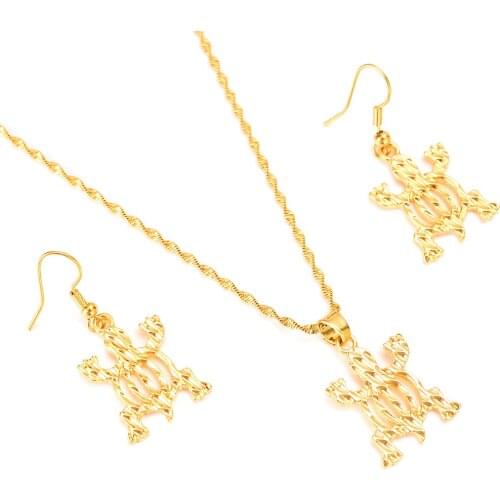 Bangrui Africa tortoise symbol Necklace Earrings Jewelry Set Ethiopian Wedding Party Gift Gold Color Africa/Arab Women Fashion