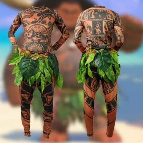FREE Shipping Full Set Movie Moana Princess Maui Cosplay Costume Princess vaiana Maui Costume for adult