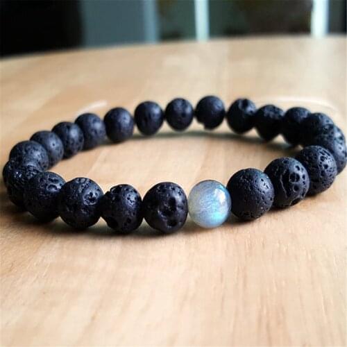 8mm Natural Volcanic Stone Handmade Mala Bracelet Chakas Pray Spirituality Cuff
