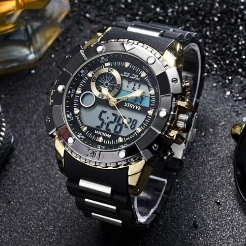 3ATM Waterproof New Brand Stryve Watches Men Cool Big dial Watches Women Double movement Analog Digital Military Watches Male