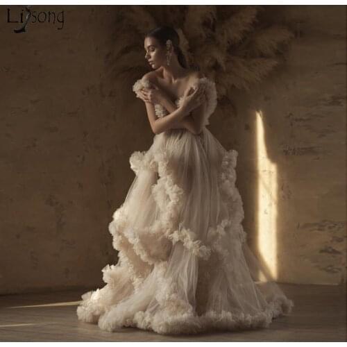 Elegant Tulle Maternity Dress Robe for Photo shoot 2021 Designer Puffy Ruffled Long Prom Dresses for Photography Bridal Robes