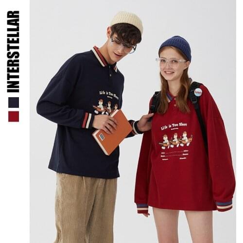 INTERSTELLAR Bear Banana Print Mens Womens Thick Fleece Cute Funny Blue POLO Collar Hoodies Thick Velvet Fabrics Autumn Hoodies