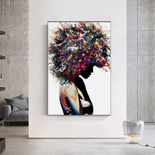 African Girl Abstract Canvas Paintings Modern Graffiti Wall Art Canvas Prints African Art Pictures for Living Room Wall Cuadros