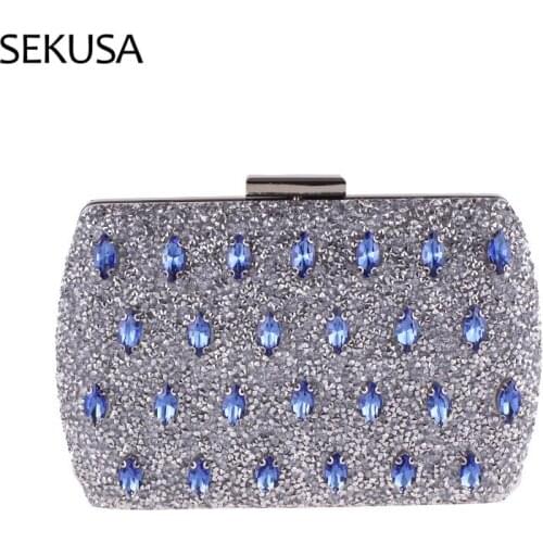 Blue Color Women Diamonds Party Day Clutch 2021 New Design Small Evening Bags Diamonds Female Holder Handbags