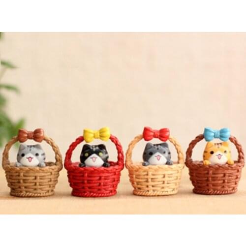 ZOCDOU 1 Piece Nice Cheese Basket Cat Kitty Adopt Gift Box Kitten Model Statue Figurine Ornament Miniatures Garden Decor Home