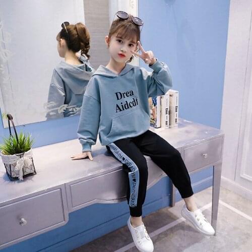 Girls Suit Sweatshirts +Pants Cotton 2Pcs/Sets 2021 Letters Spring Autumn Teenager Kid School Outdoor Children Clothing