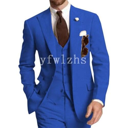 Handsome Two Buttons Groomsmen Peak Lapel Groom Tuxedos Wedding Dress Men Suits Blazer Prom Dinner (Jacket+Pants+Tie+Vest) B76