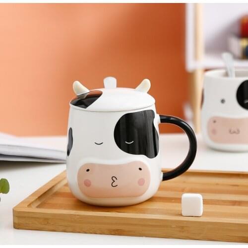 450ml Creative Cow Ceramic Mugs Kawaii Animal Milk Mug Cartoon Cow Breakfast Cups Large Capacity Childrens Juice Cup