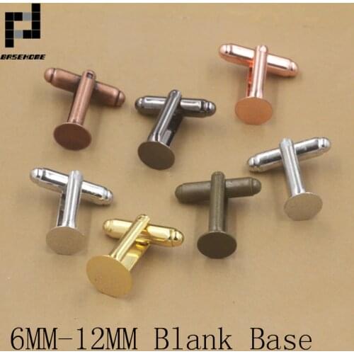 BASEHOME 10pcs 6mm/8mm/10mm/12mm French Style Cufflink Settings Blank Round Pad Tray Cabochon Base For DIY Clothes Accessories