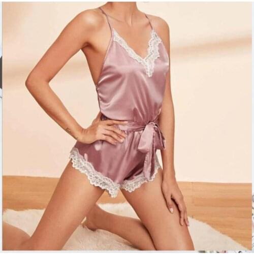 Summer womens pajama set sexy silk backless lace sexy lingerie two-piece home suit