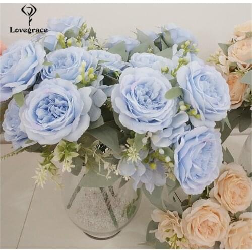 Lovegrace Mini Bouquet Bridesmaid Wedding Flower 6 Heads Silk Peony Wedding Girl Artificial Flower Bunch Home Table Party Decor