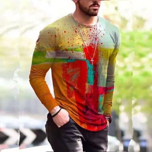 Fashion Harajuku Ethnic Print O Collared Plus Size Tee Shirts 2021 New Mens Oversized Vintage Long Sleeve T Shirts Akatsuki Tops