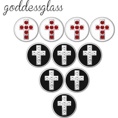 Fashion Beauty 10pcs Black/White Cross Rhinestone 12mm snap buttons fit 12mm snap bracelet jewelry wholesale KZ9100