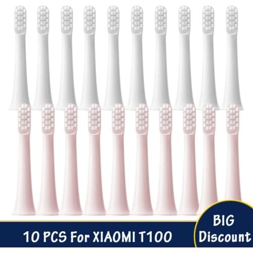 10PCS For XIAOMI MIJIA T100 Replacement Brush Heads Sonic Electric Toothbrush Vacuum DuPont Soft Bristle Suitable Nozzles