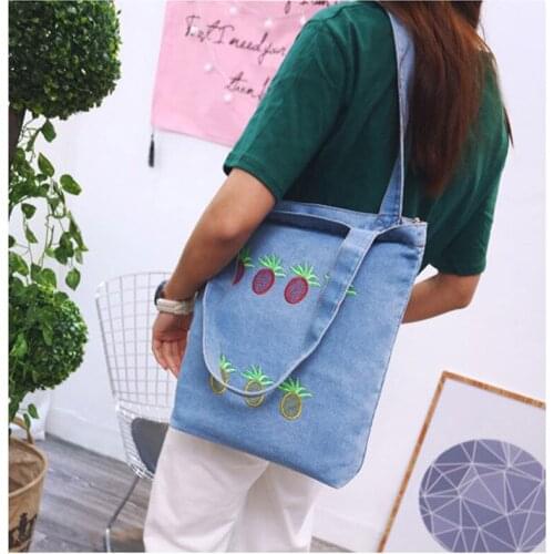 Newhotstacy Bag 03262021 Ladies embroidery denim canvas bag single shoulder bag shopping bags tote bag