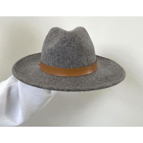 New Autumn Winter Mixed Color Gray Jazz Hat Wool Felt Hats For Women PU Decoration Casual Panama Fedora Cap High Quality Chapeau